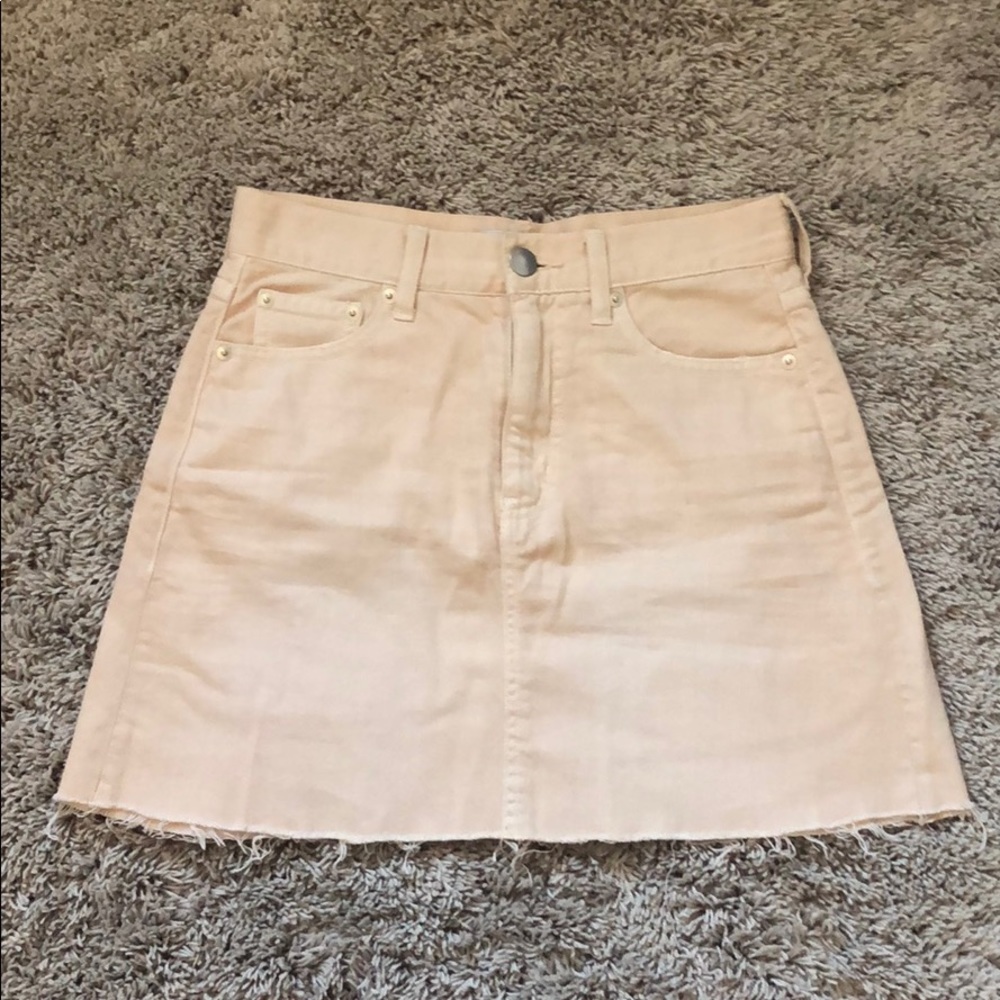Japanese fashion pink denim mini skirt w/ raw hem